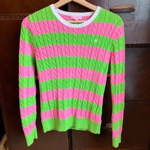 Lilly Pulitzer Green Pink Stripe Sweater SMALL